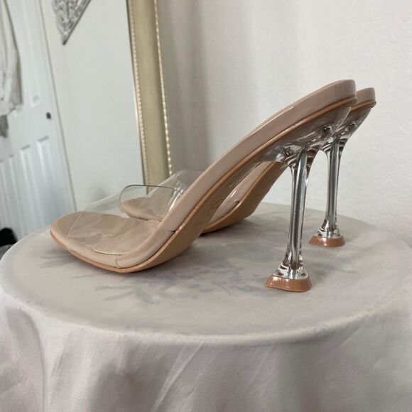 Prettylittlething PLT new Clear Heel Block Mules Stiletto Kitten Heel Sandals 9 - Picture 3 of 9